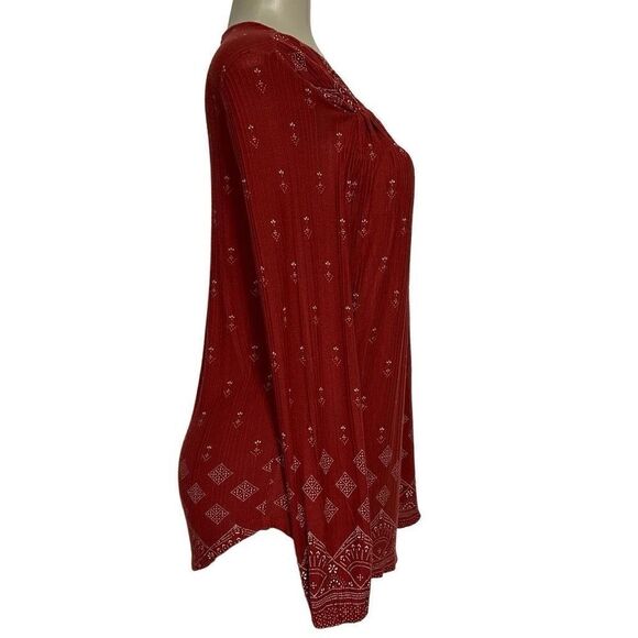 Lucky Brand Brick Red Top Women’s Large Long Sleeve Boho Blouse Tassel Popover - Picture 4 of 14